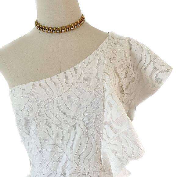 Borgo De Nor Lisa Mini Dress Ivory Lace Tiered Ruffle One Shoulder size US S 4/6 - Picture 7 of 12